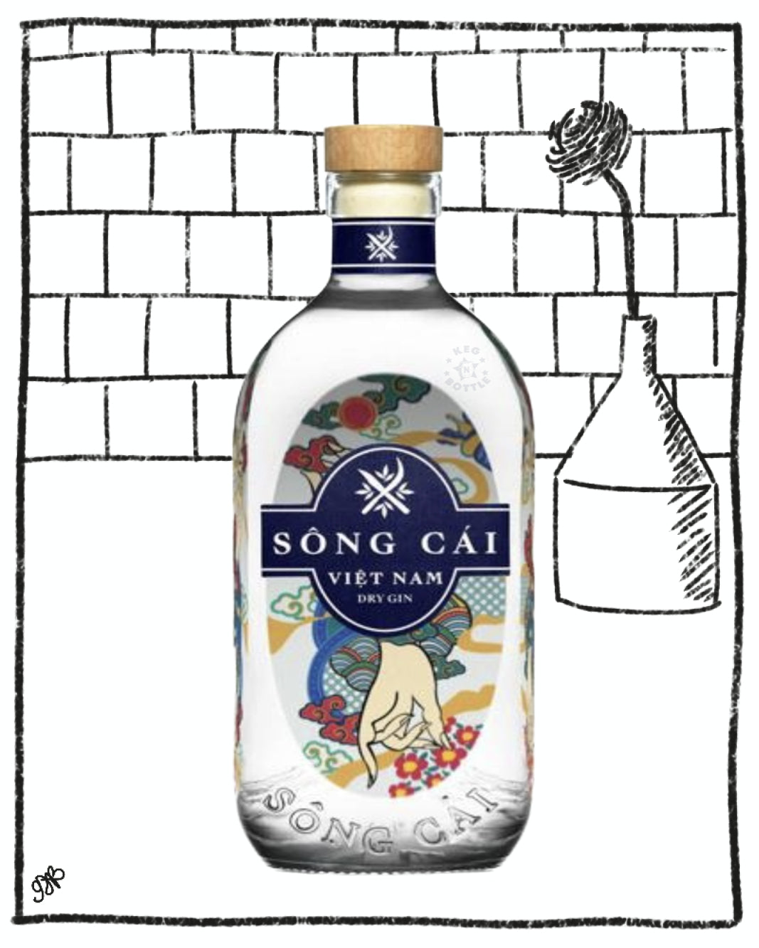 Sòng Cái dry gin bottle on a tiled background