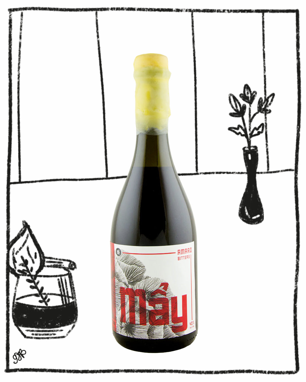 Wine bottle with a label on a white background