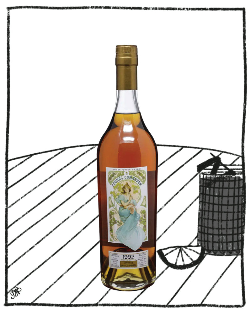 Bottle of alcohol with a label on a white background