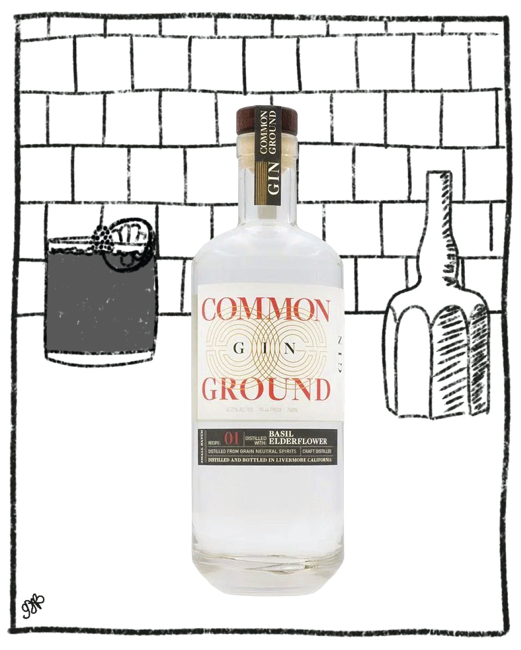 COMMON GROUND BASIL & ELDERFLOWER GIN 750ML 45.22% ABV