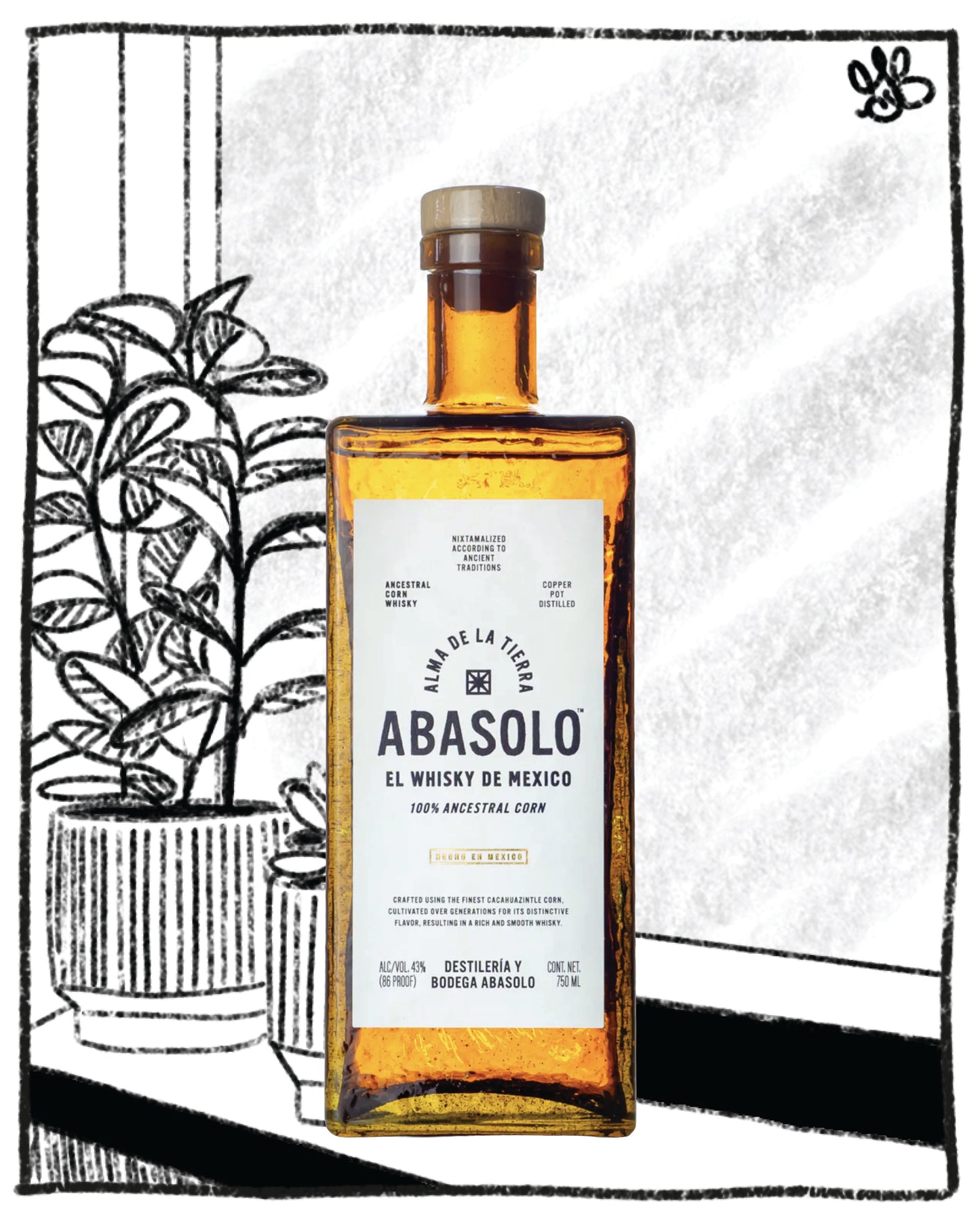 Golden glass bottle of Abasolo whisky