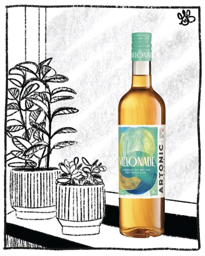 Bottle of Lemonade Artonic with decorative plants in the background