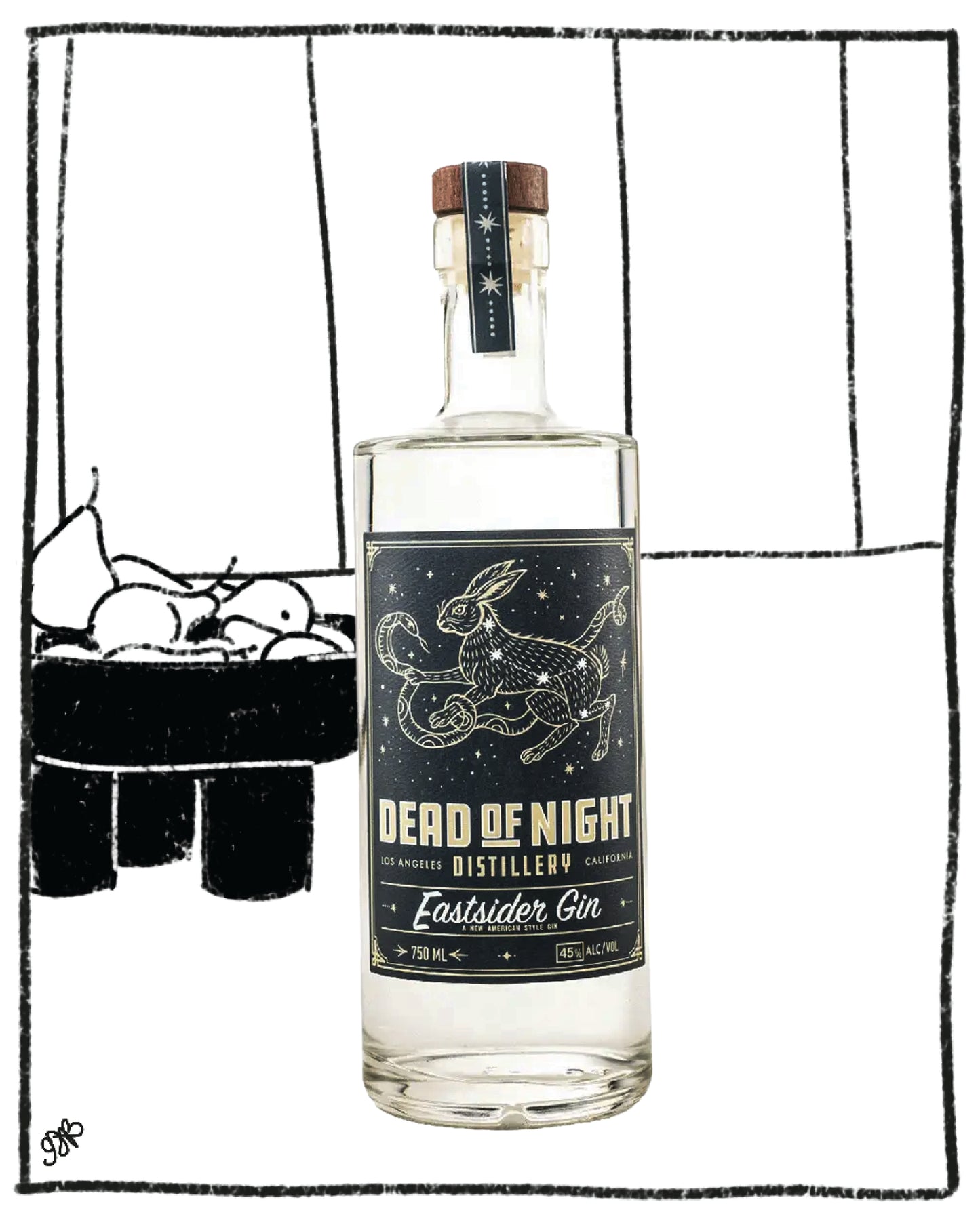Bottle of Eastsider Gin from Dead of Night Distillery on a white background