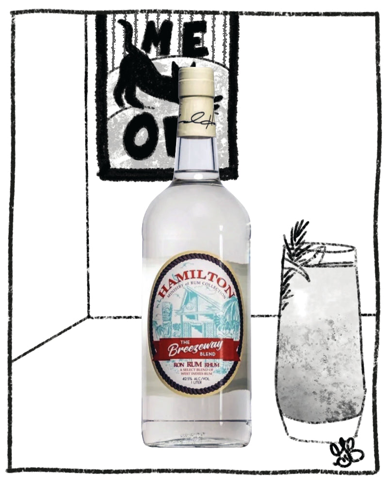 Bottle of Hamilton Beach beer with a glass of beer in front of a black and white illustration.