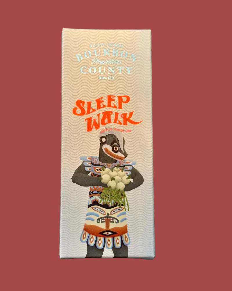 Bourbon County brand Sleep Walk packaging on a red background