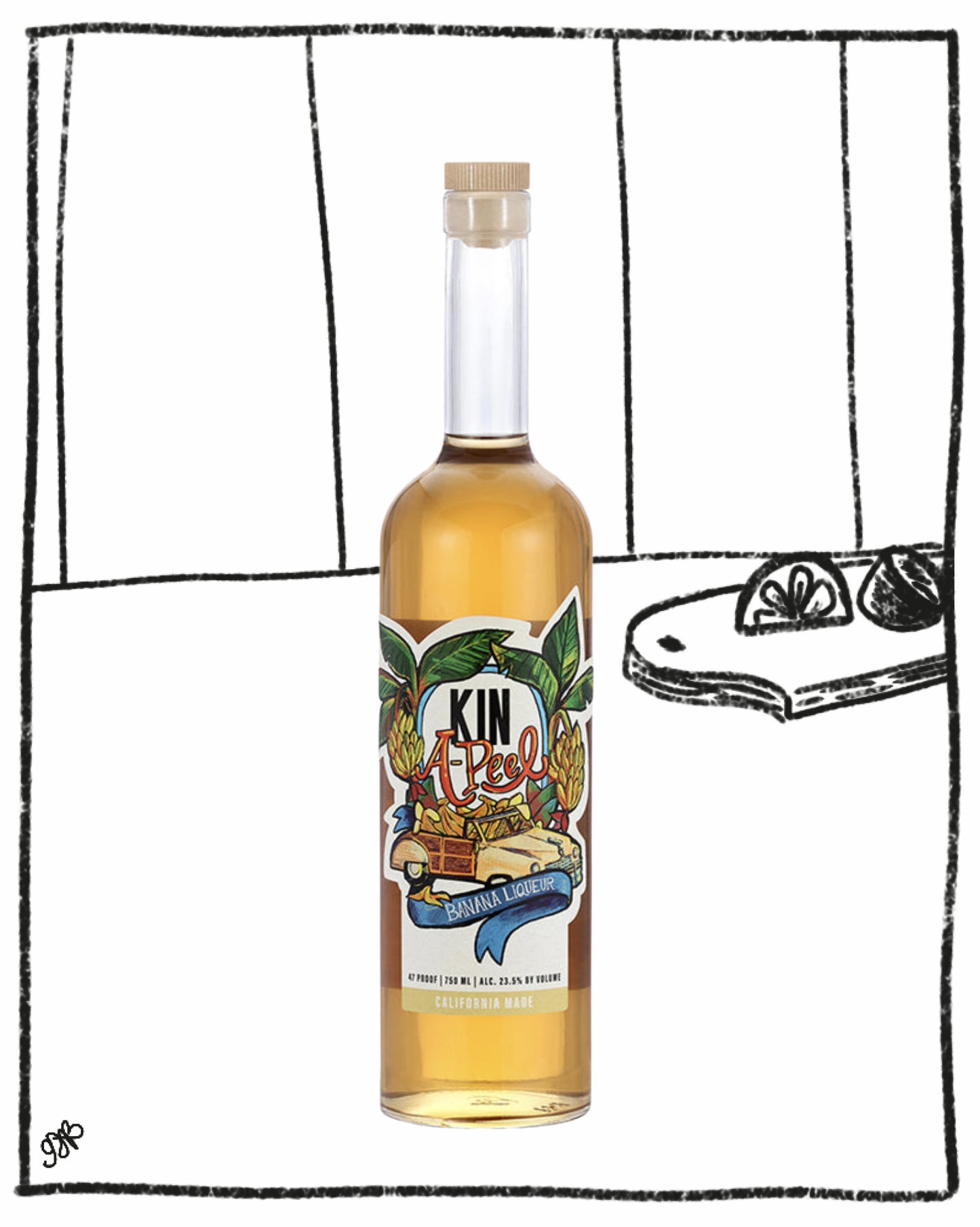 Bottle of Kin Ale with colorful label on a white background