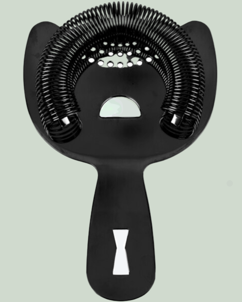 Black bar strainer on a light gray background