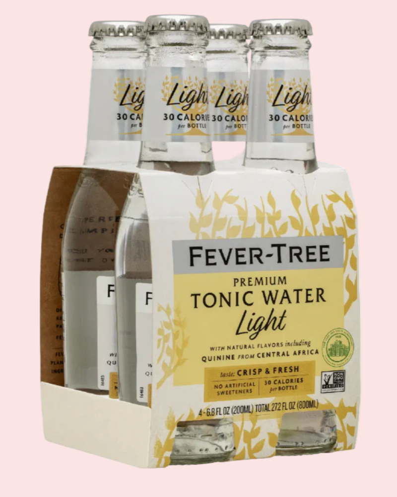 Pack of Fever-Tree Premium Tonic Water Light on a pink background