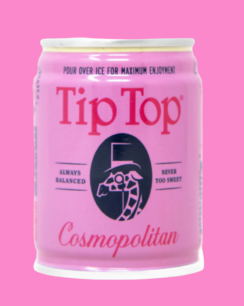 Pink can of Tip Top Cosmopolitan on a pink background