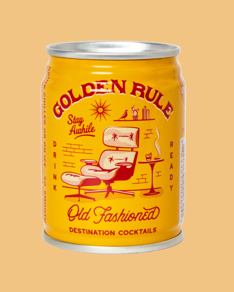 Can of Golden Rule Old Fashioned cocktail on a beige background