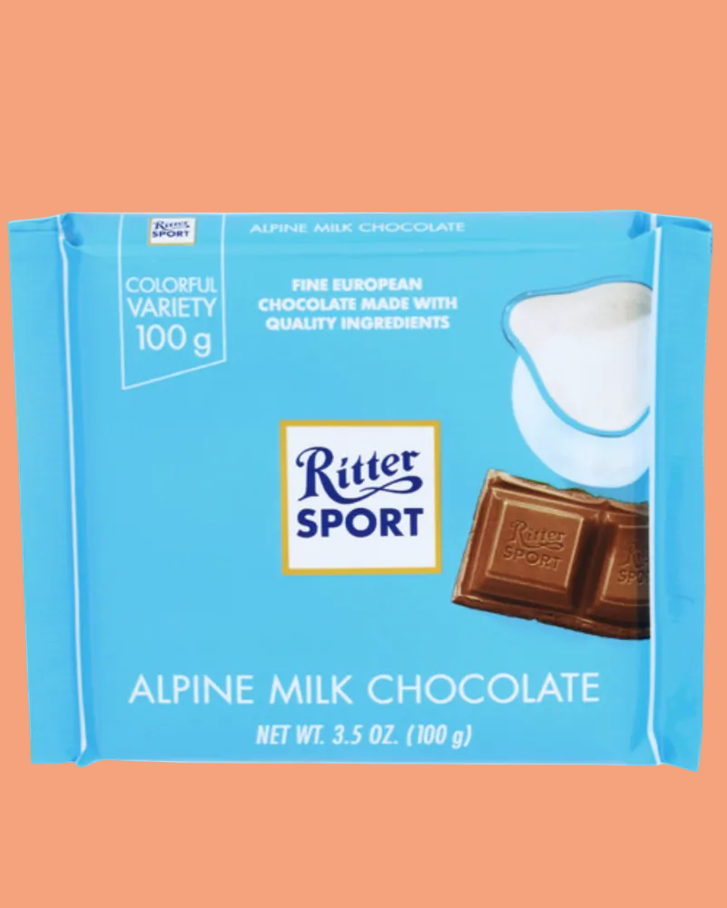 Ritter Sport Alpine Milk Chocolate packaging on a white background