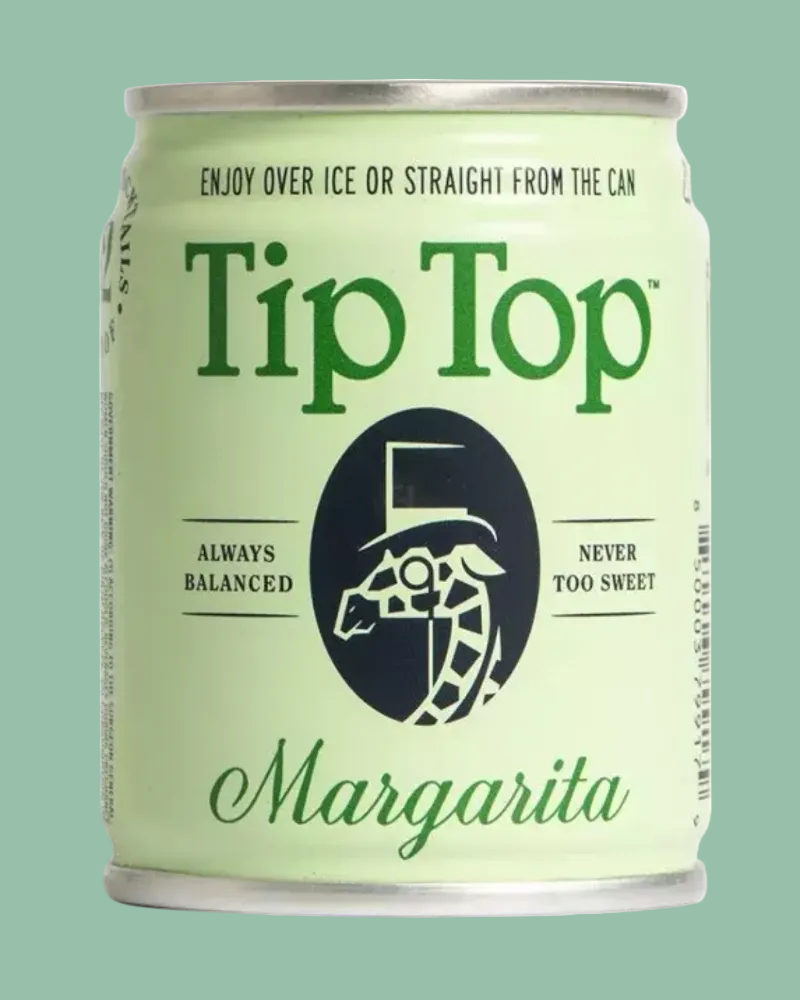 Can of Tip Top Margarita on a green background