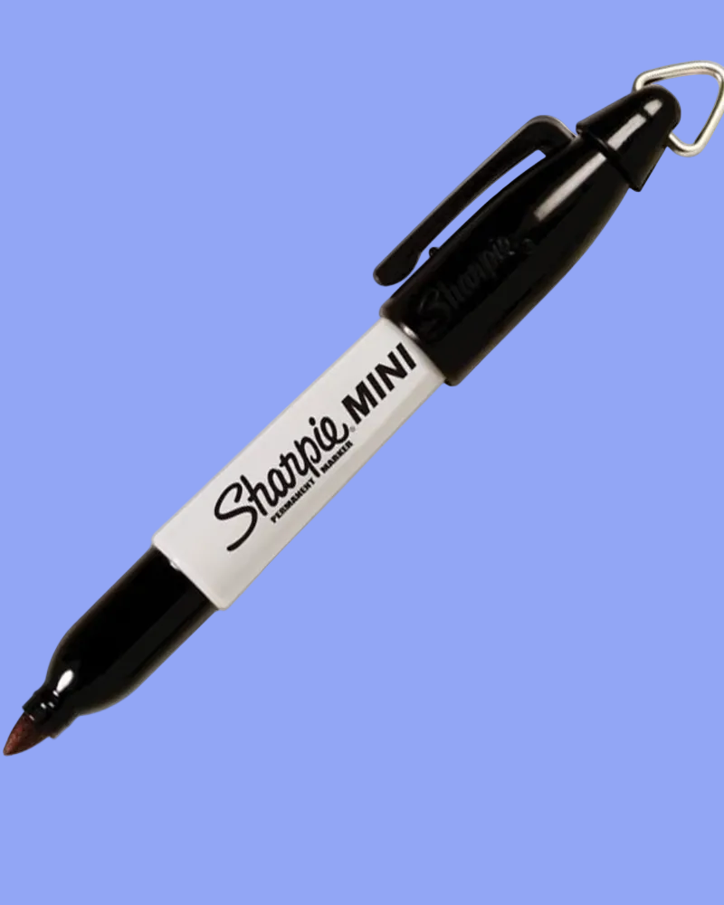 Black Sharpie Mini marker on a blue background