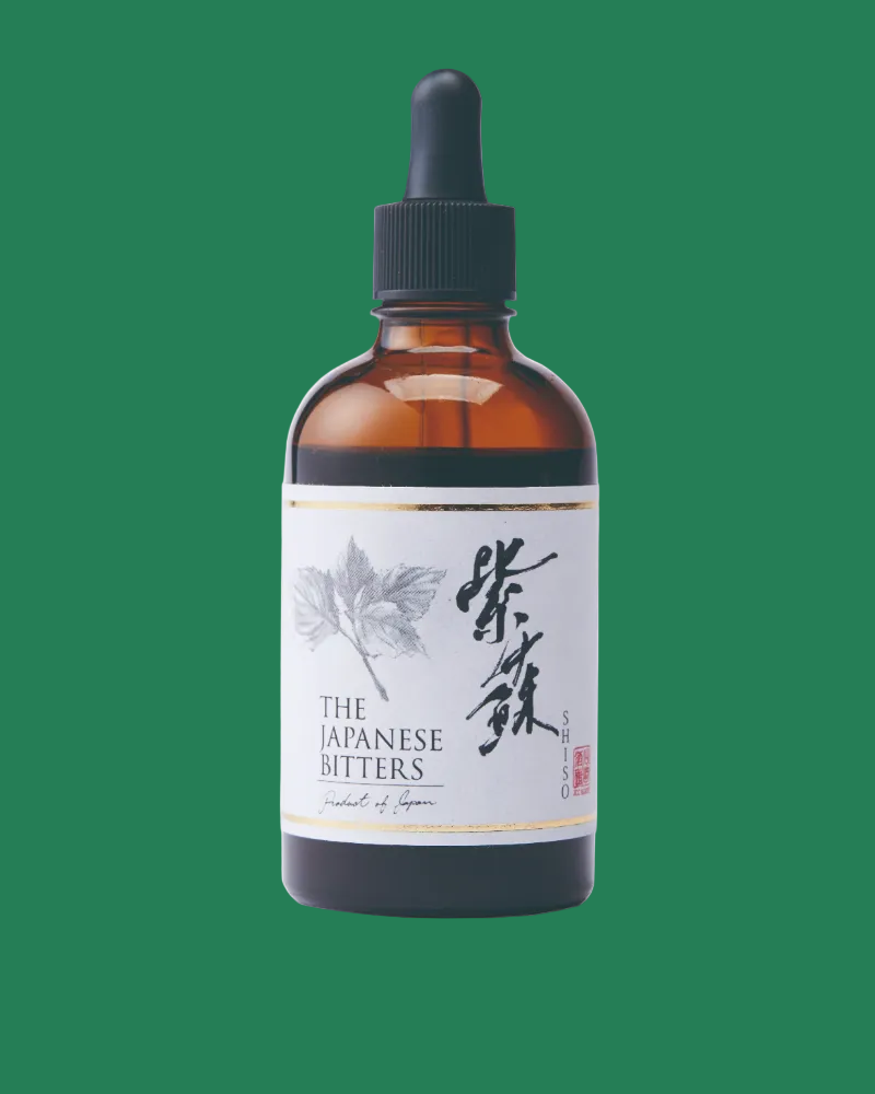 Bottle of 'The Japanese Bitters' with SHISO label on a white background