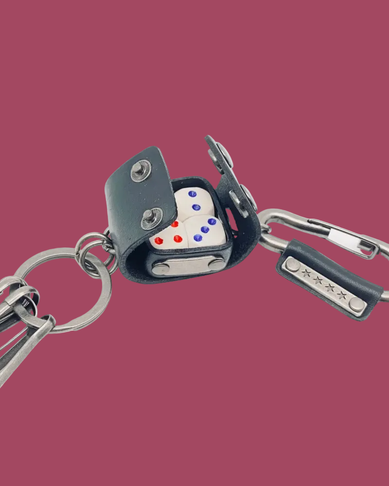 Vintage Style Leather Keychain with 4 Dices