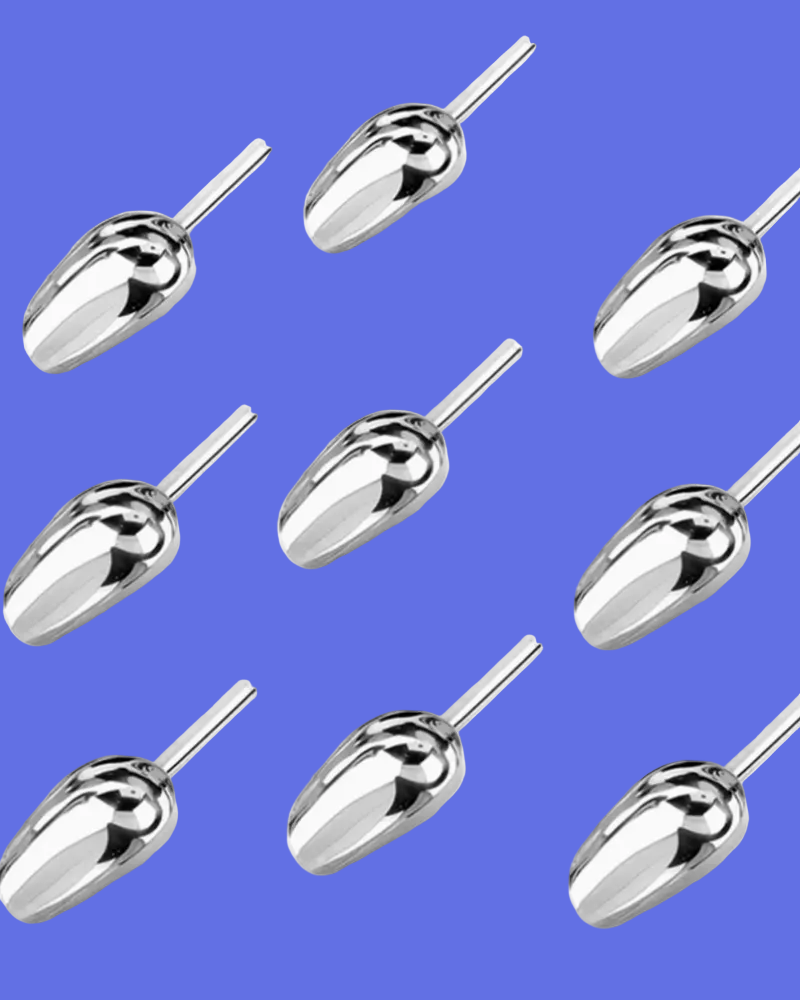 Set of silver spoons on a white background