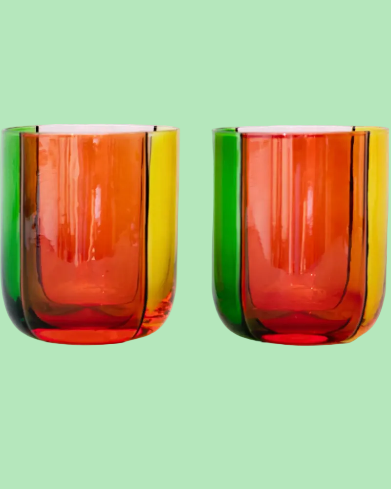 BAN.DO COLOR BLOCK LOWBALL GLASS SET OF 2