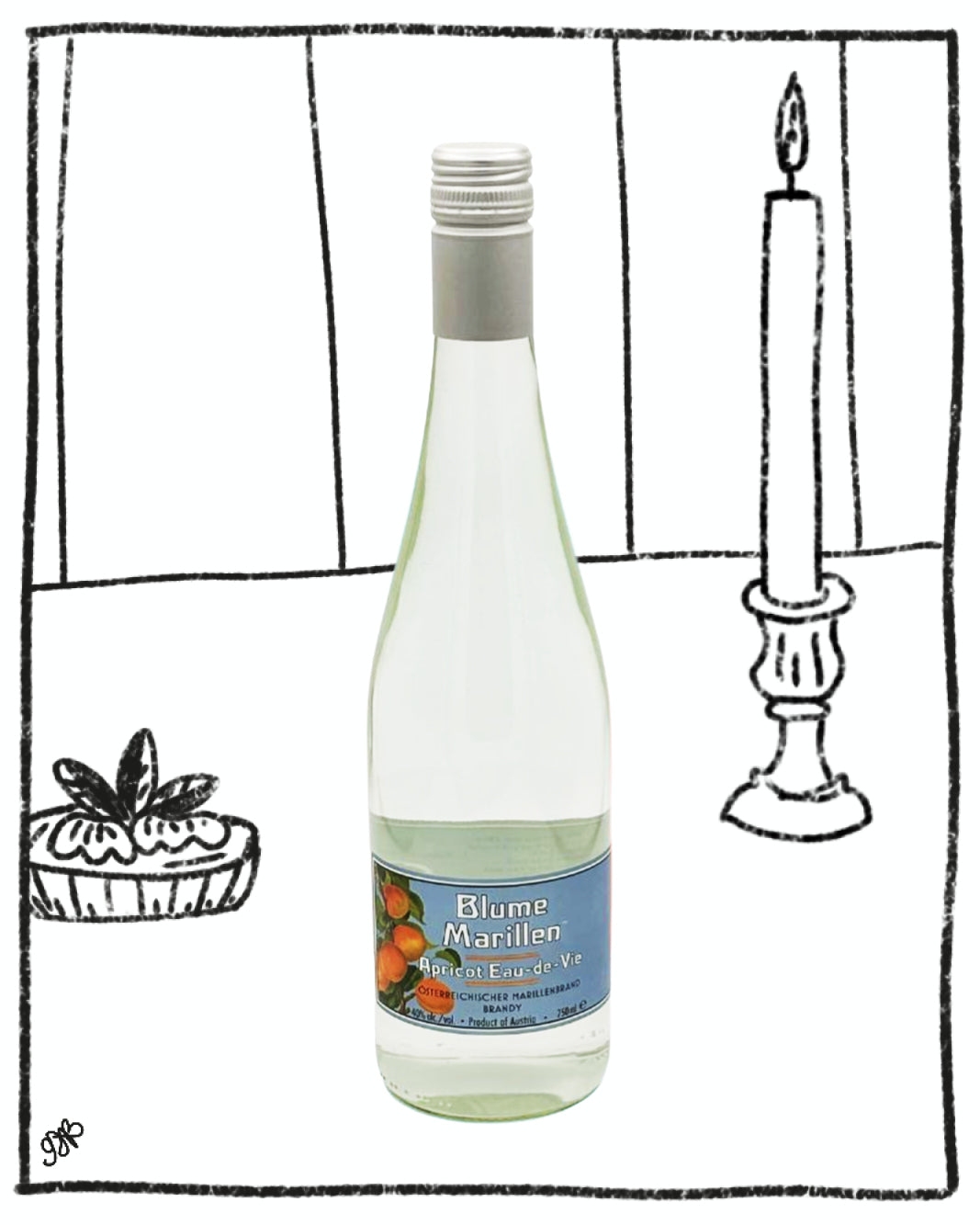 Bottle of Blume Marillen with a candle and plant in the background