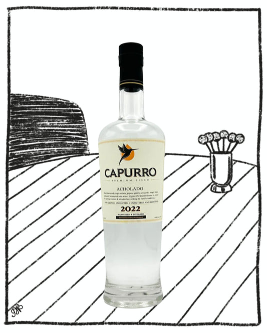 Capurro bottle on a black and white striped background
