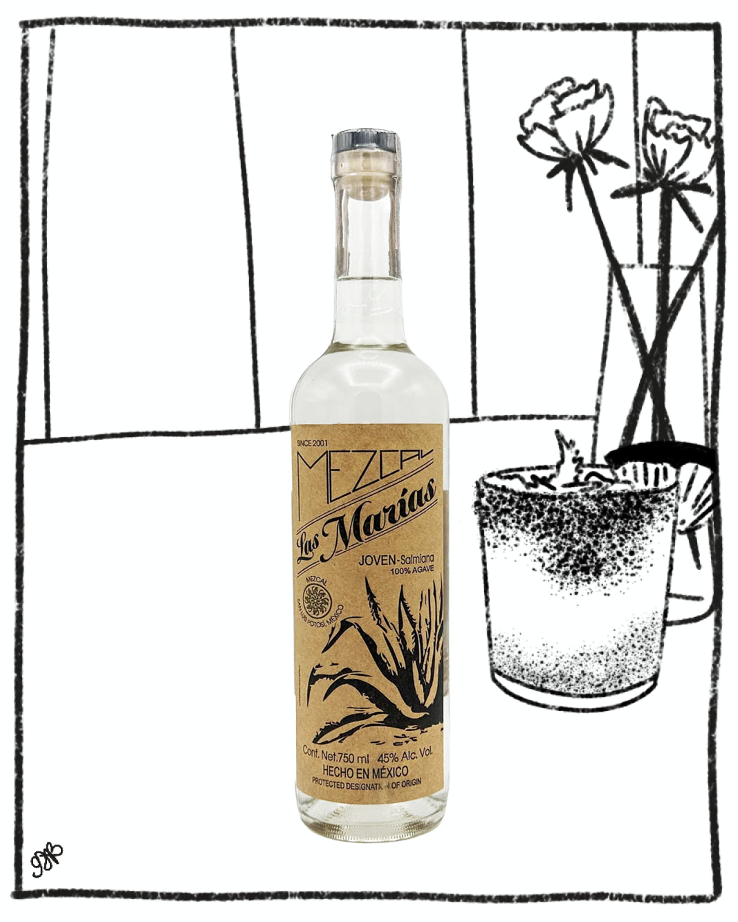 Mezcal bottle with decorative background
