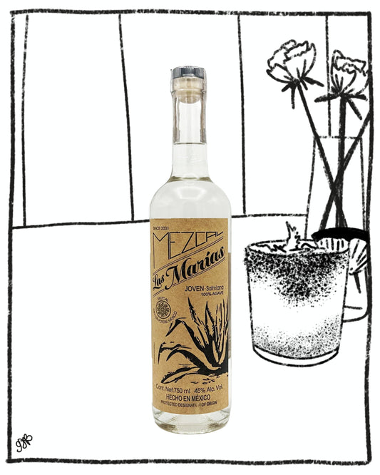 Mezcal bottle with decorative background