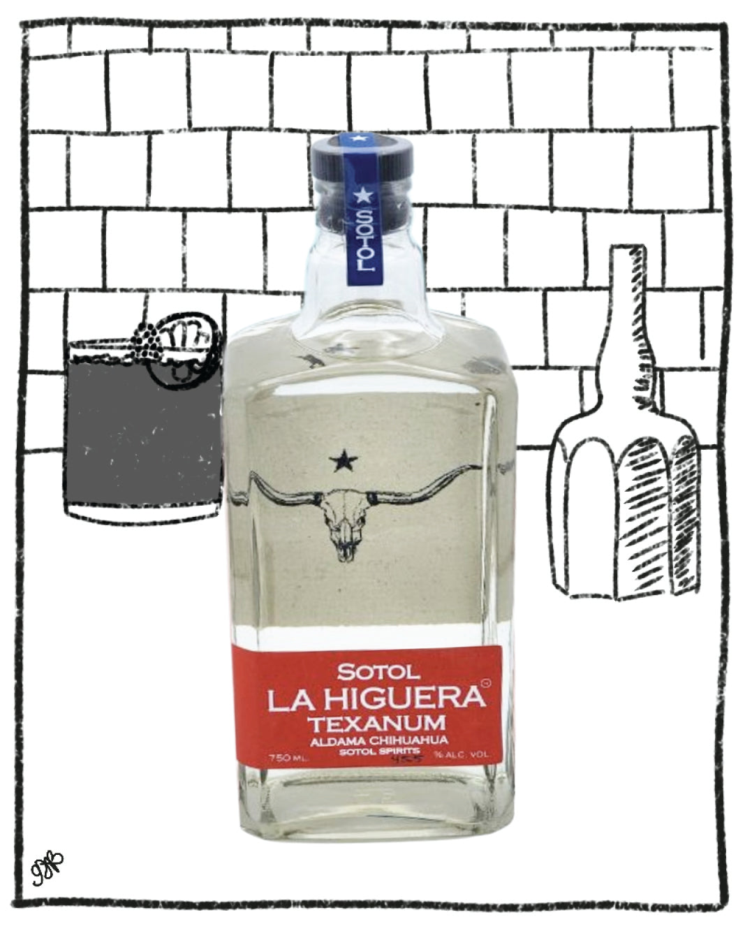 Sotol La HiguerÃƒÂ¡ Texanum bottle with a red label on a white background