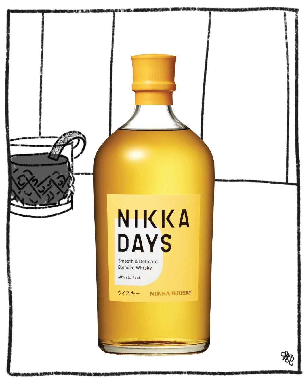 Nikka Days whiskey bottle with a yellow label on a white background