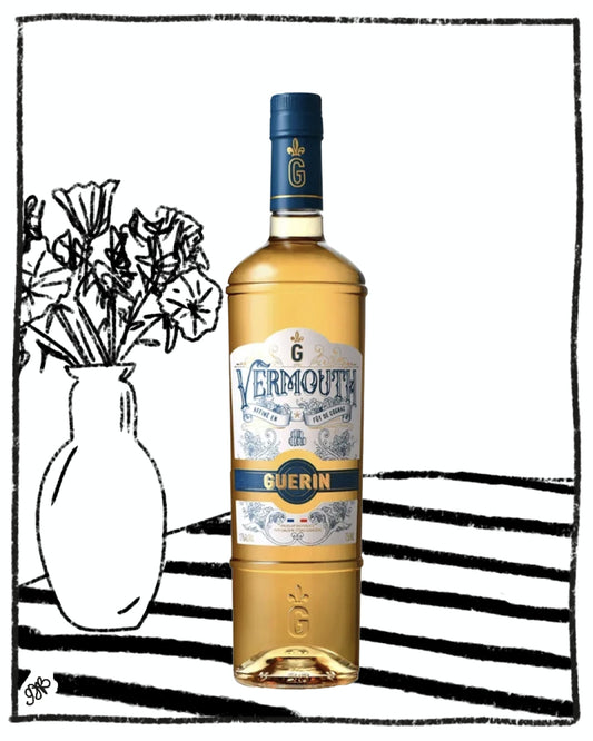 Bottle of Vermouth Guerin with a decorative background