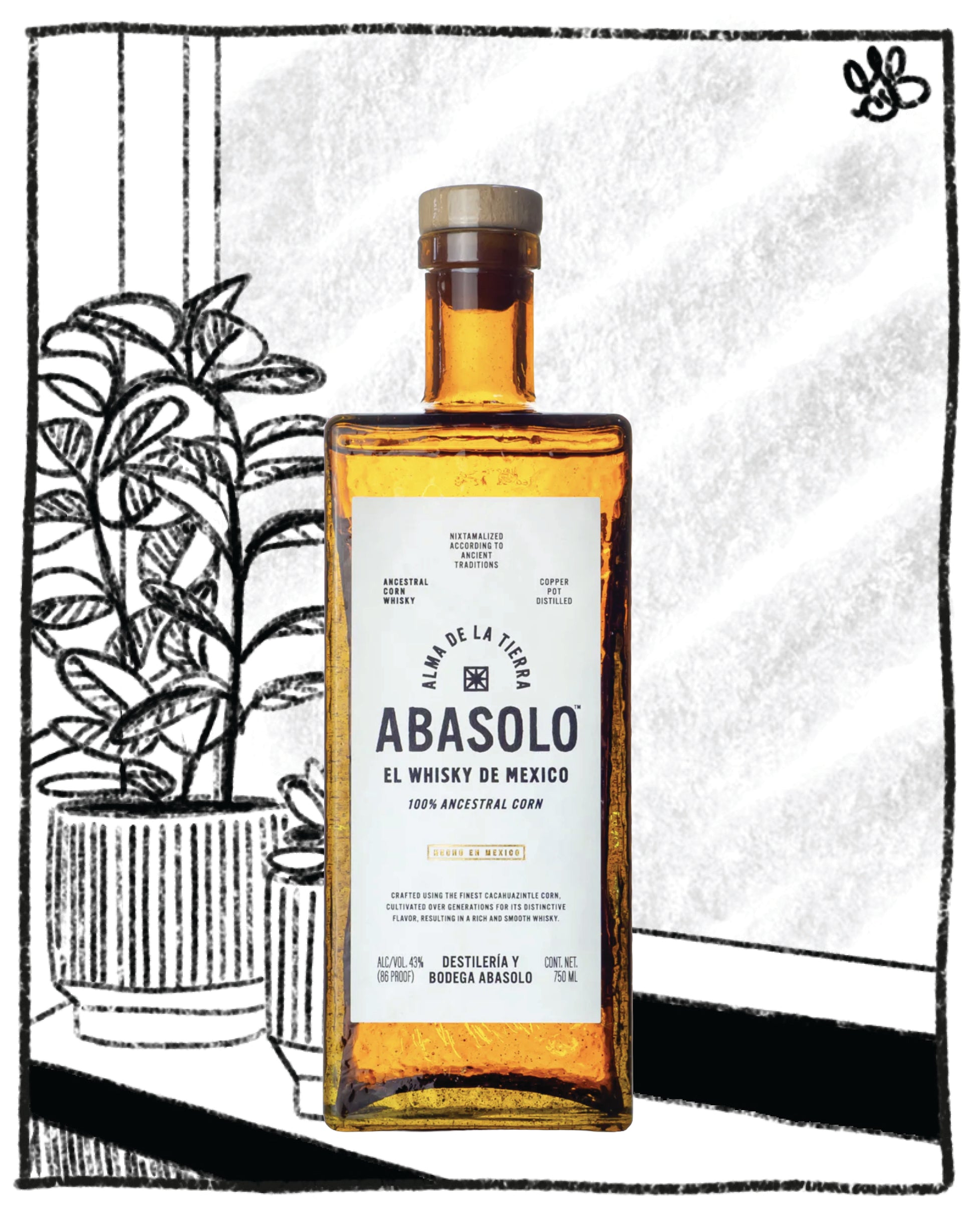 Golden glass bottle of Abasolo whisky