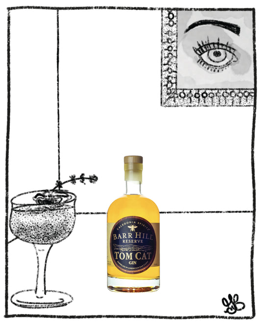 Barr Hill Reserve Tom Cat Gin in front of a decorative background