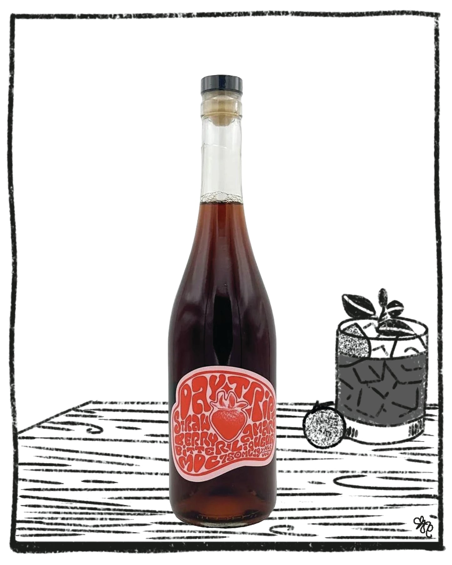 Bottle of syrup with a red label on a white background