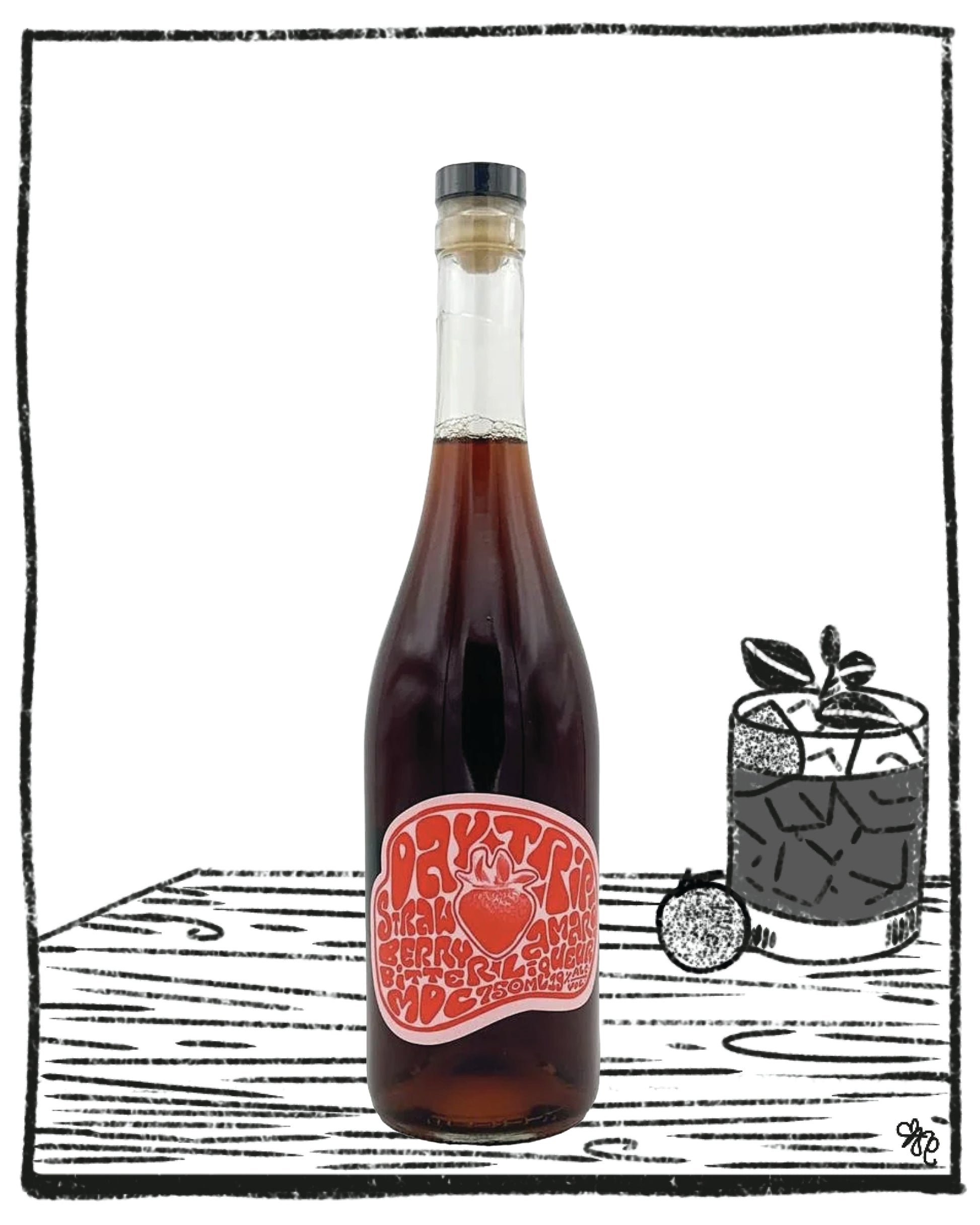 Bottle of syrup with a red label on a white background