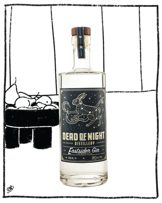 Bottle of Eastsider Gin from Dead of Night Distillery on a white background