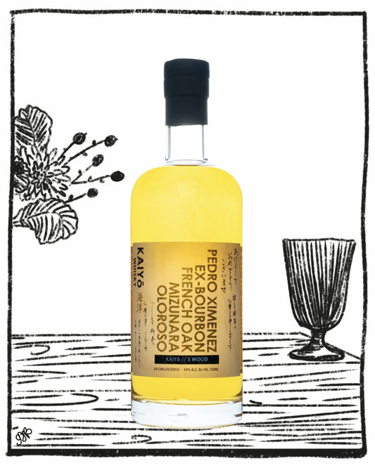 Bottle of Pedro Ximenez sherry with a black cap on a white background