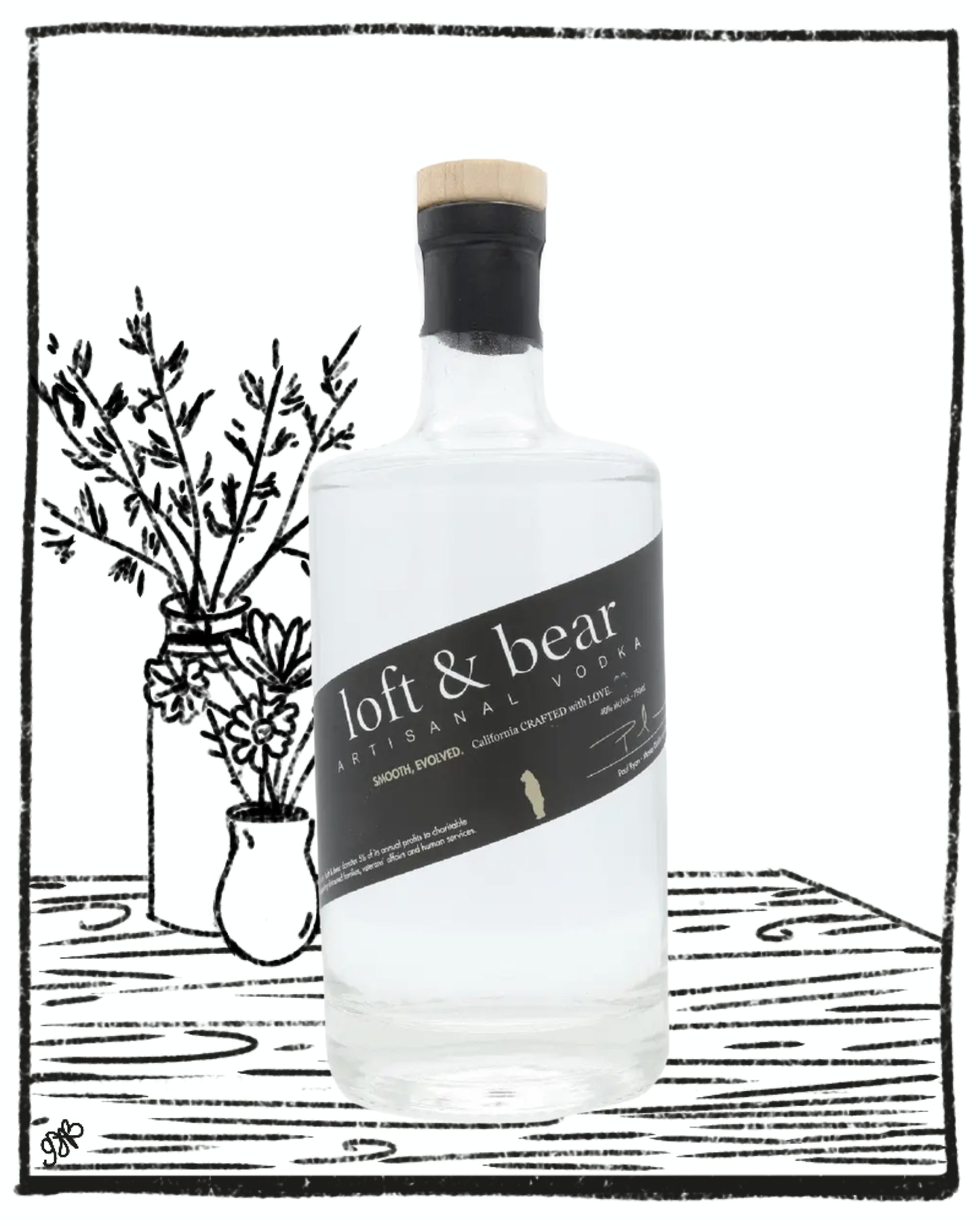 loft and bear vodka on a black and white background
