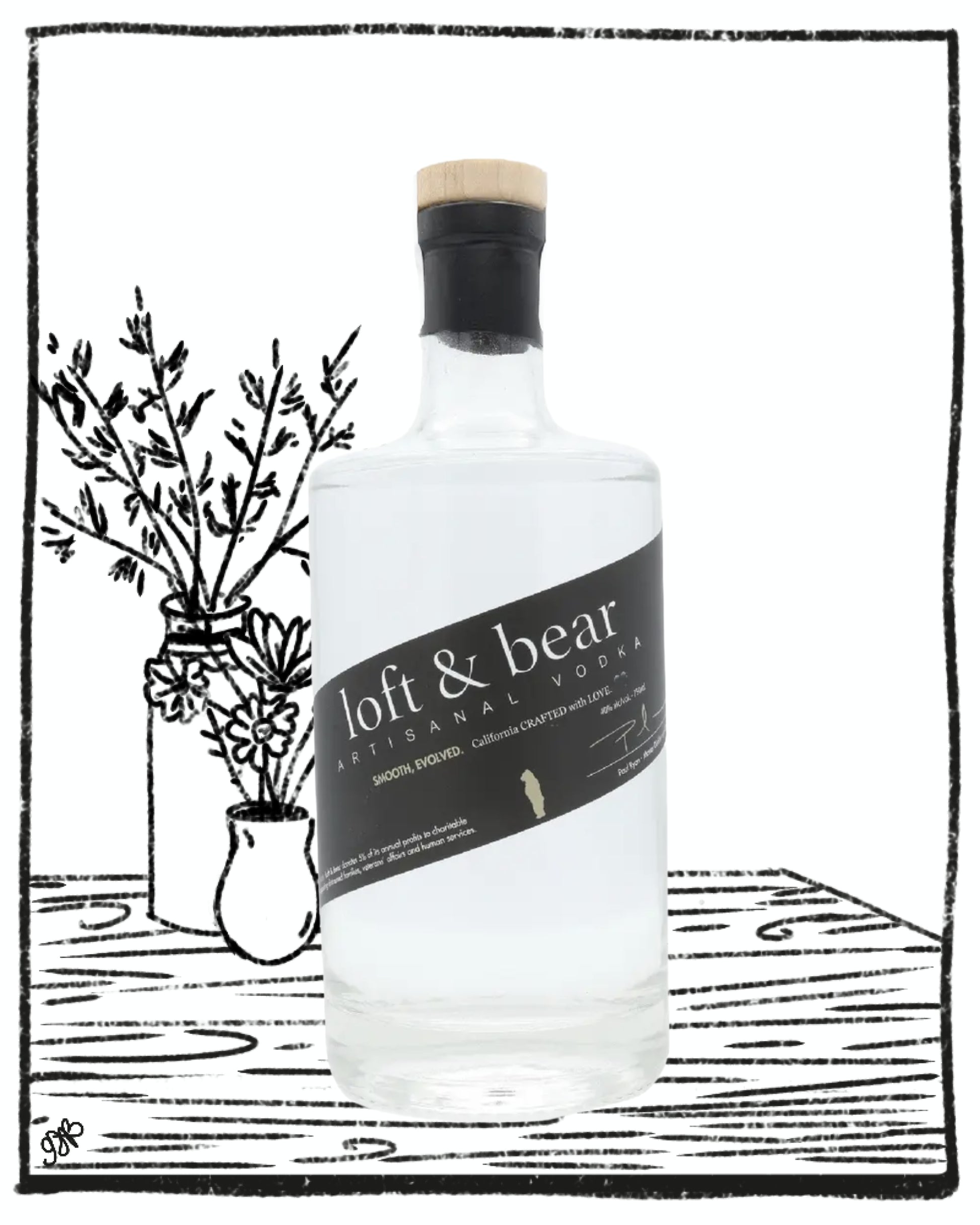loft and bear vodka on a black and white background