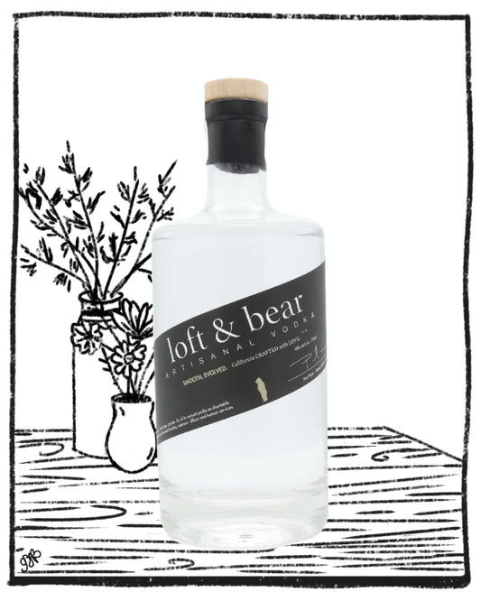 loft and bear vodka on a black and white background