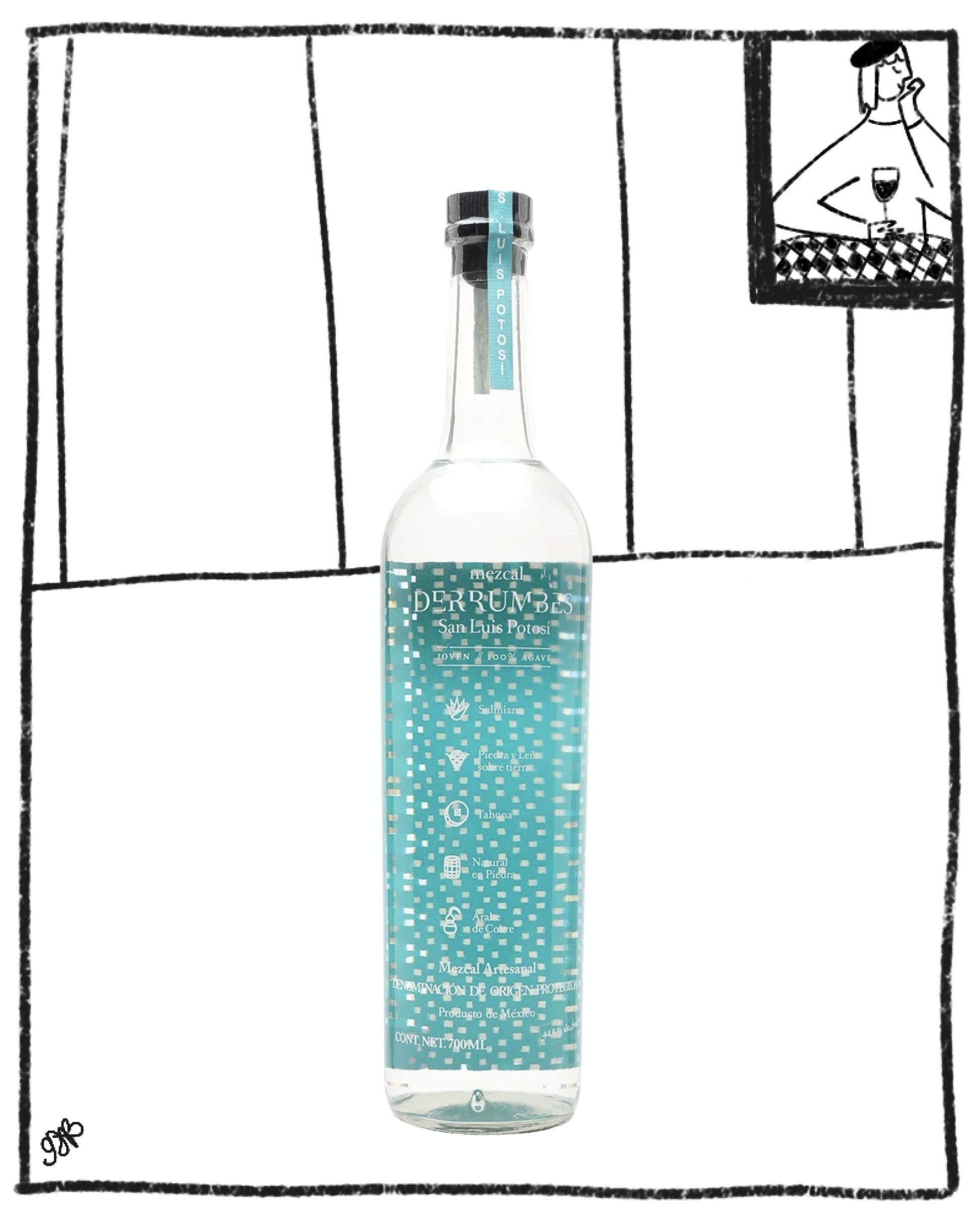 Bottle of Persepolis sparkling water with a decorative label on a white background.