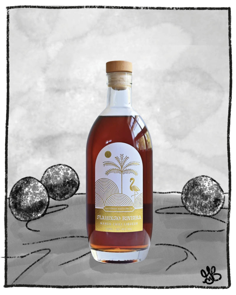 Bottle of rum with a label on a textured gray background