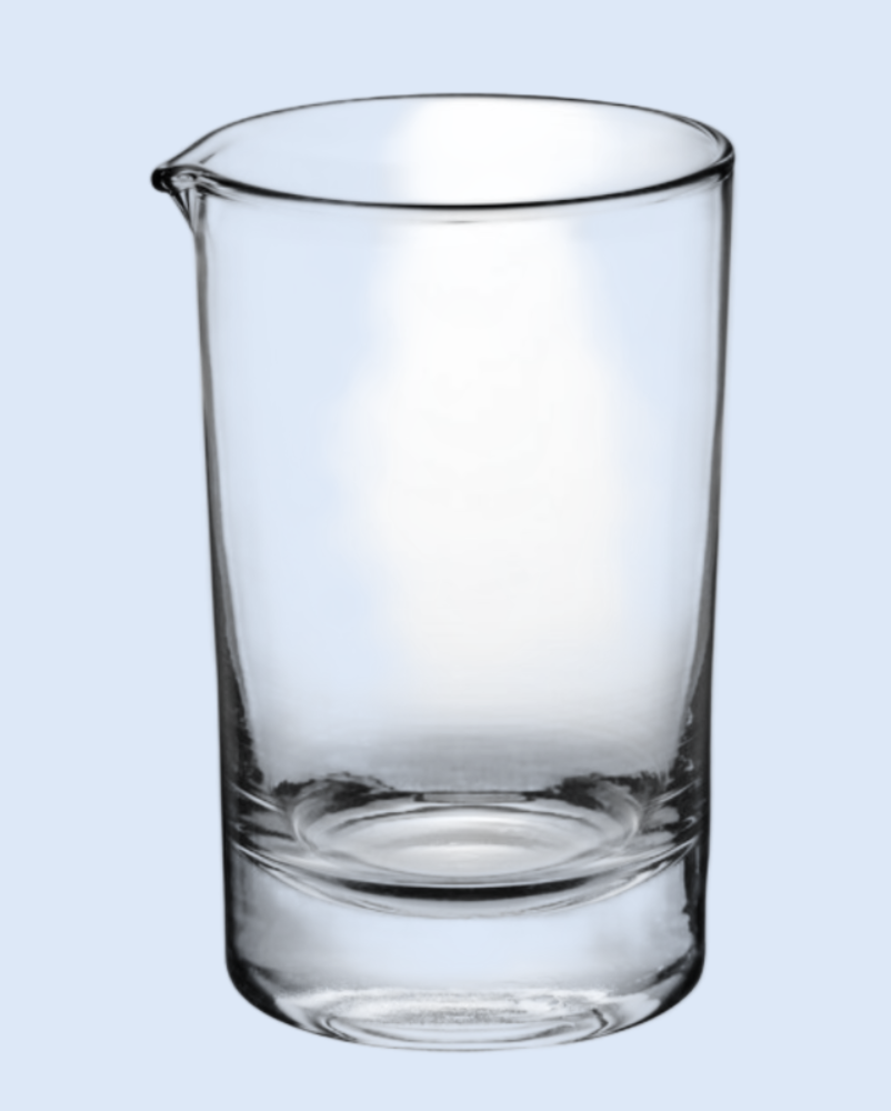 Clear glass beaker on a light blue background