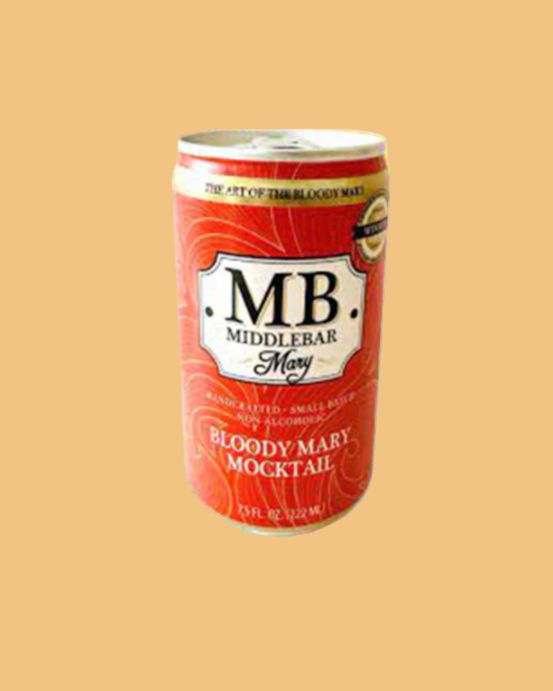 Red can of MB Middlebar Bloody Mary Mocktail on a beige background