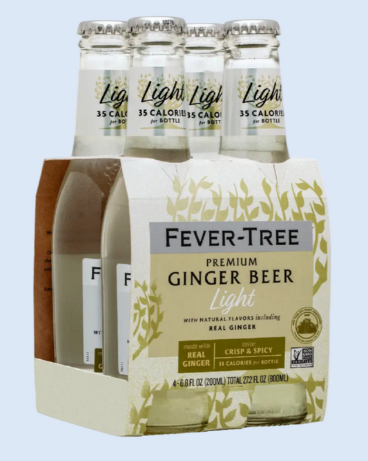 Pack of Fever-Tree Premium Ginger Beer Light bottles on a white background