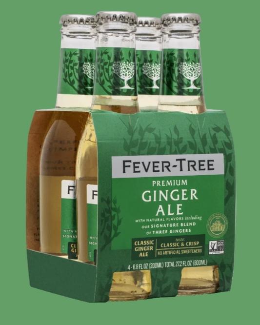 Pack of Fever-Tree Premium Ginger Ale on a green background