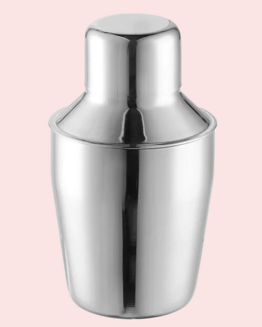 Stainless steel cocktail shaker on a white background