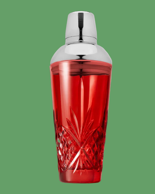Red cocktail shaker with silver top on a transparent background
