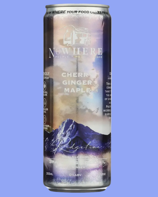 Canned drink with 'Nowhere' branding on a blue background