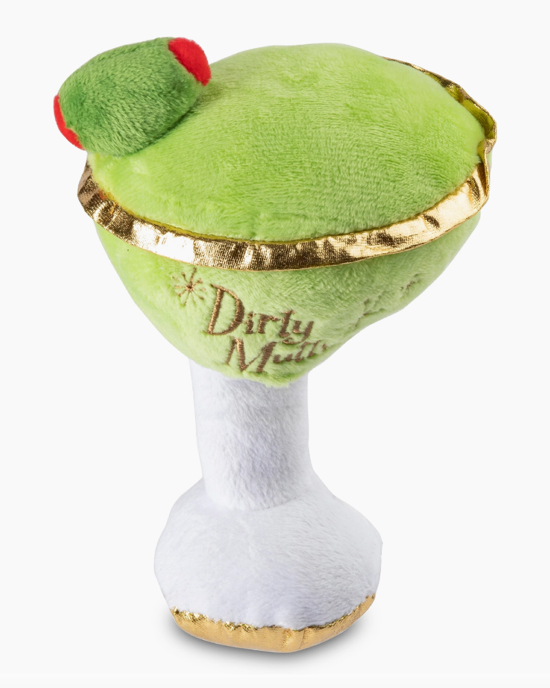 Green plush toy resembling a margarita with a face on a white background