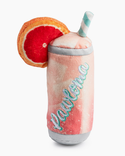 Plush toy resembling a Malalolo smoothie with a grapefruit slice on a white background