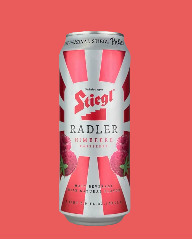 Stiegl Radler raspberry can on a white background