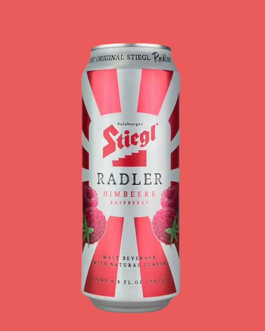 Stiegl Radler raspberry can on a white background